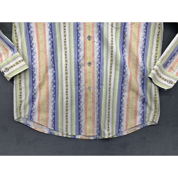 Indigo Palms Denim Co. Button Down Shirt Men's M Striped Floral Long Sleeve - Picture 13 of 16